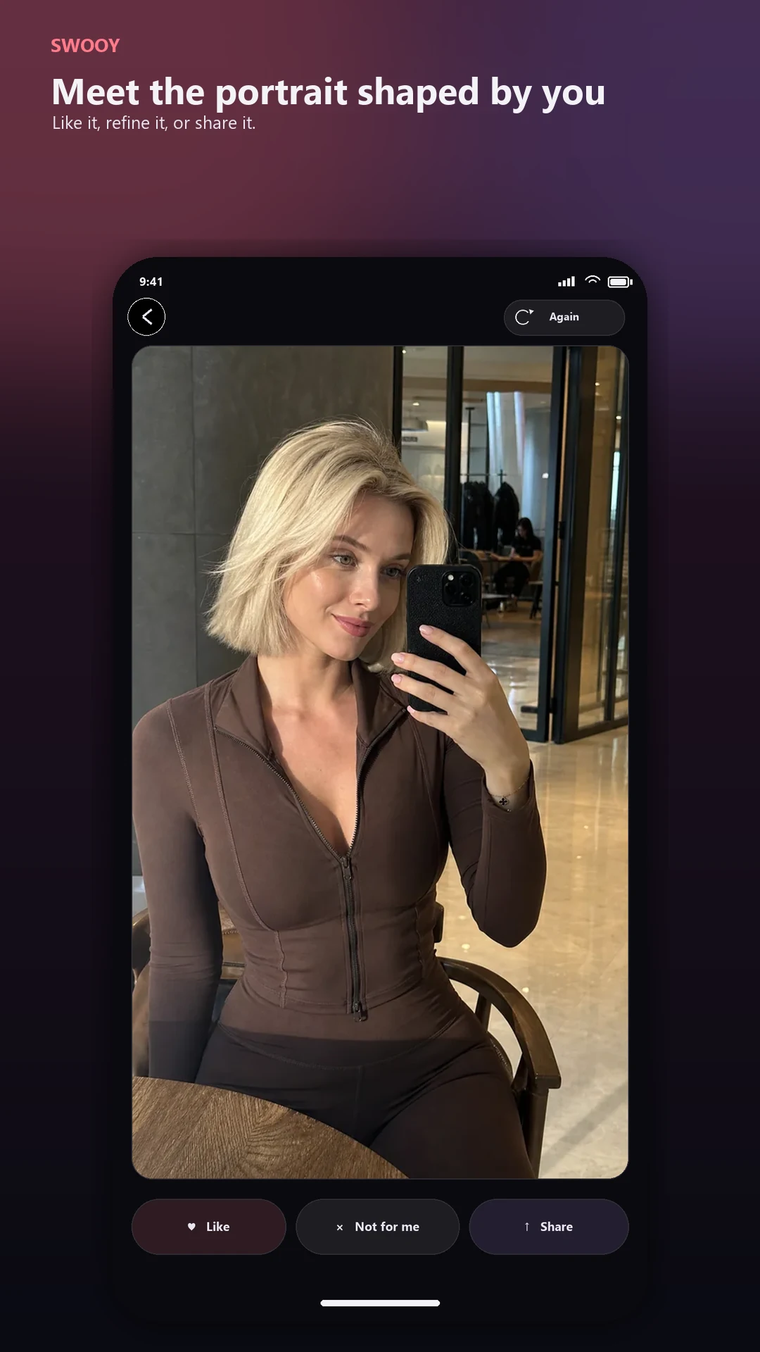 Swooy generating an original fictional AI portrait.